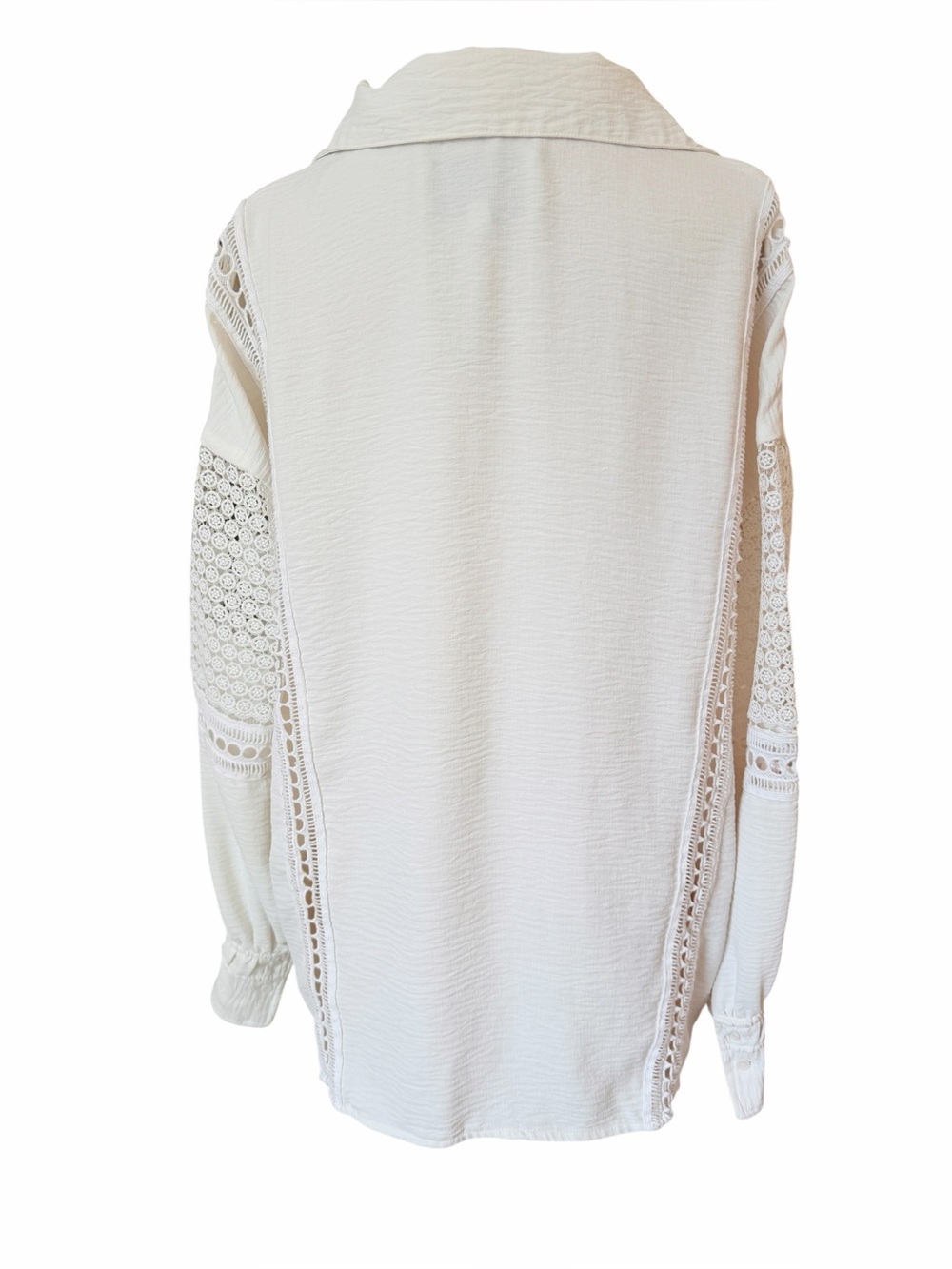 Brochu Walker Kaia Blouse Oversized White Eyelet Lace Inset Long-Sleeve Top Sz M - Picture 12 of 13